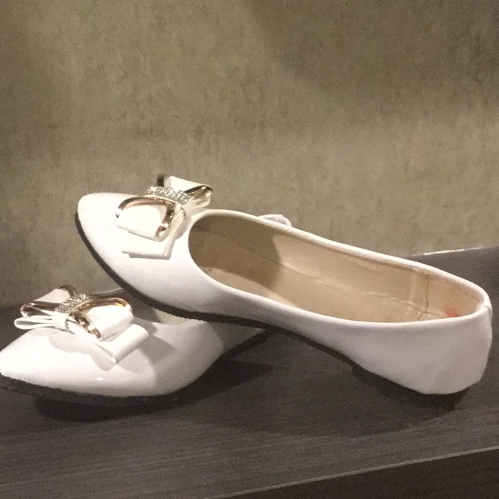 White pleather flats